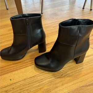 Worthington Black Faux Leather Ankle Boots with Block Heel. Never worn.